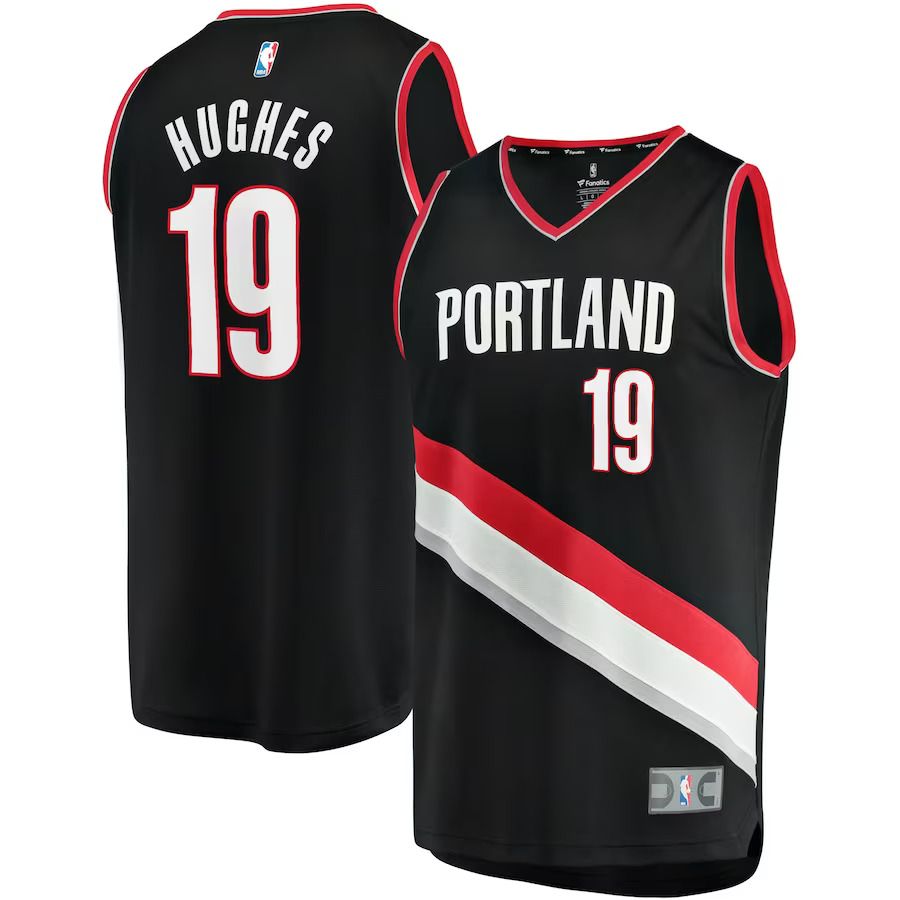 Men Portland Trail Blazers 19 Elijah Hughes Fanatics Branded Black Icon Edition Fast Break Replica NBA Jersey